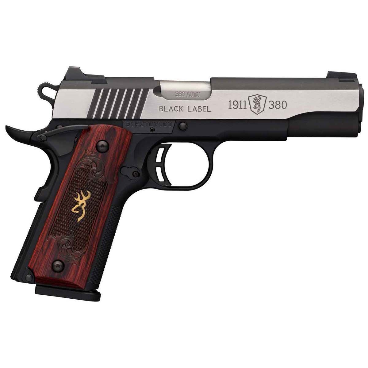 browning-1911-380-black-label-medallion-pro-pistol-1476728-1.jpg Browning 1911-380 Black Label Medallion Pro 380 Auto (ACP) 4.25in Blackened w/ Silver Polished Flats Pistol – 8+1 Rounds - Image 1