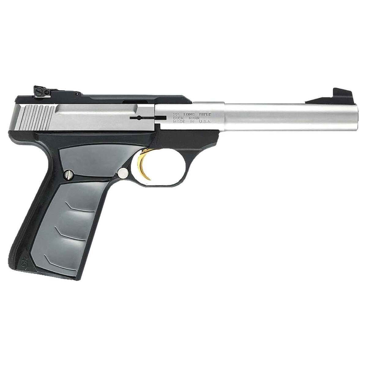 browning-buck-mark-camper-ufx-22-long-rifle-55in-stainlessblack-pistol-101-rounds-california-compliant-1313627-1.jpg Browning Buck Mark Camper UFX 22 Long Rifle 5.5in Stainless/Black Pistol – 10+1 Rounds – California Compliant - Image 1