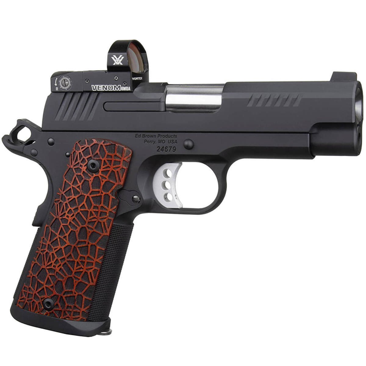 ed-brown-evo-e9-lw-with-vortex-venom-9mm-luger-4in-stainlessblackbrown-pistol-81-rounds-1648139-1.jpg Ed Brown EVO-E9 LW With Vortex Venom 9mm Luger 4in Stainless/Black/Brown Pistol – 9+1 Rounds - Image 1