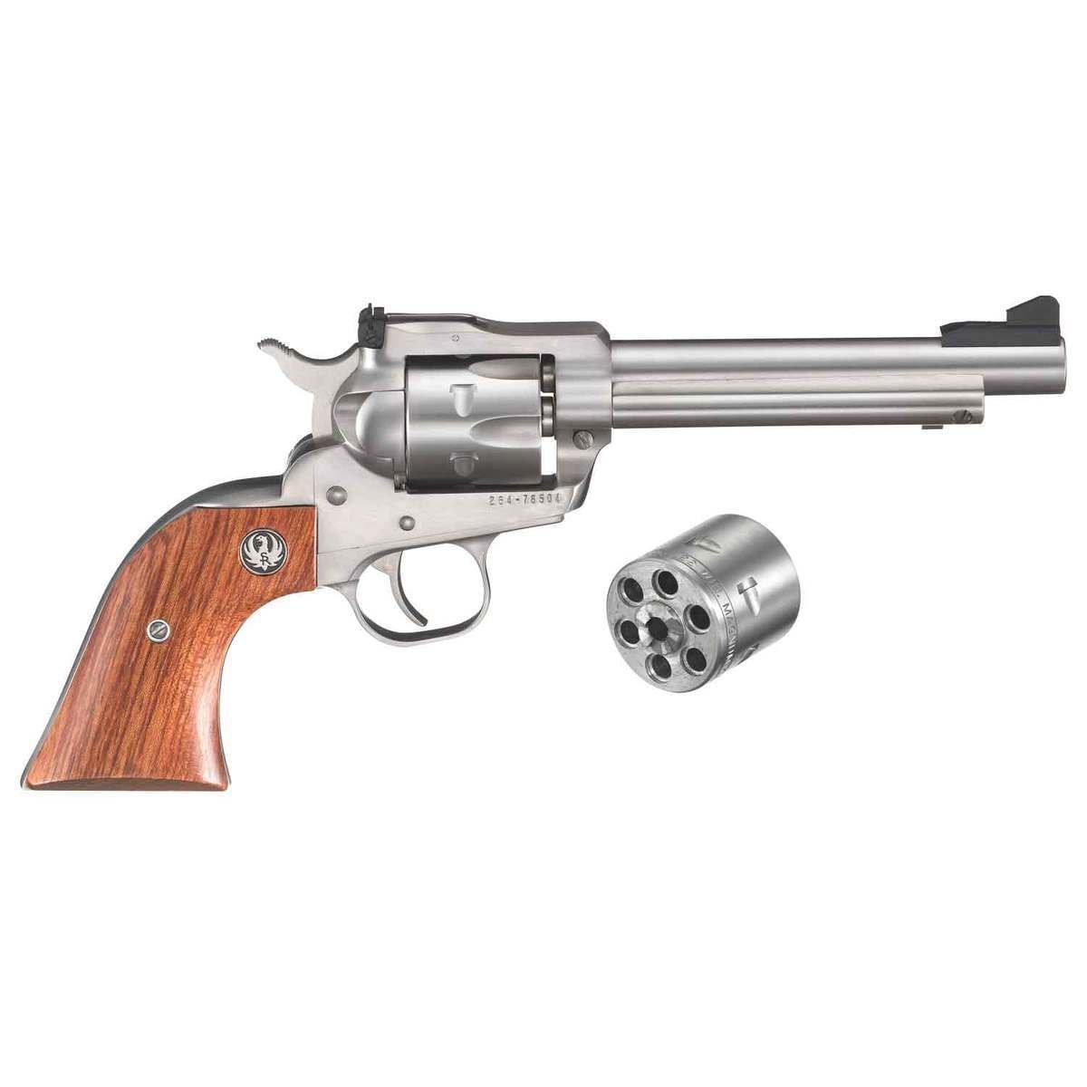 ruger-new-model-single-six-convertible-22-wmr-22-mag22-long-rifle-55in-stainless-revolver-6-rounds-301815-1.jpg Ruger New Model Single-Six Convertible 22 WMR (22 Mag)/22 Long Rifle 5.5in Stainless Revolver – 6 Rounds - Image 1