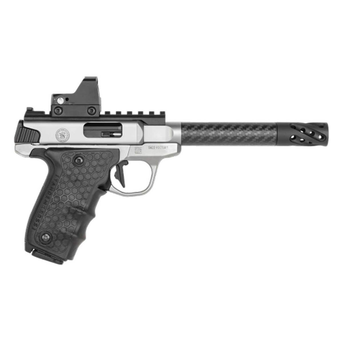 smith-wesson-performance-center-sw22-victory-target-model-carbon-fiber-target-barrel-red-dot-sight-22-long-rifle-6in-stainless-pistol-101-rounds-1537820-1.jpg Smith & Wesson Performance Center SW22 Victory Target Model Carbon Fiber Target Barrel Red Dot Sight 22 Long Rifle 6in Stainless Pistol – 10+1 Rounds - Image 1