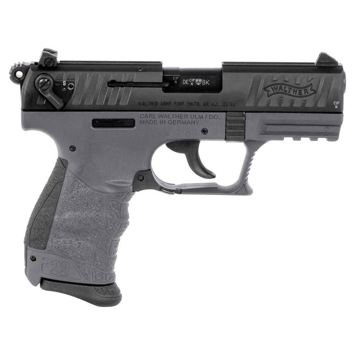 walther-p22-22-long-rifle-342in-tungsten-grayblack-pistol-101-rounds-california-compliant-1627069-1.jpg Walther P22 22 Long Rifle 3.42in Tungsten Gray/Black Pistol – 10+1 Rounds – California Compliant - Image 1