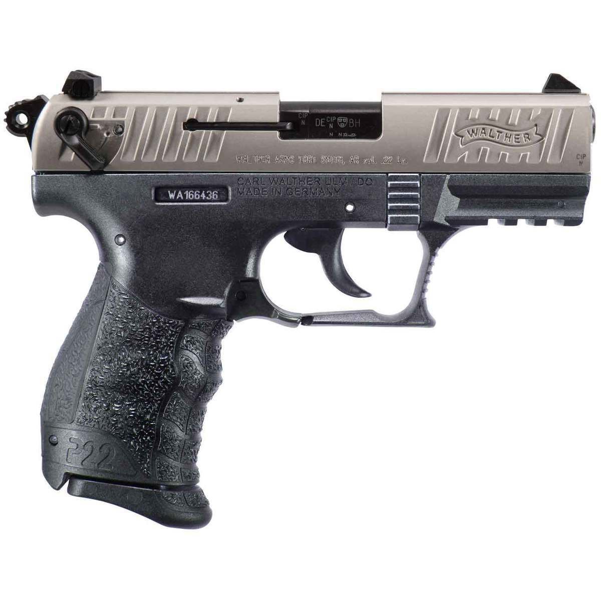 walther-p22-q-22-long-rifle-342in-nickelblack-pistol-101-rounds-1627052-1.jpg Walther P22 Q 22 Long Rifle 3.42in Nickel/Black Pistol – 10+1 Rounds - Image 1