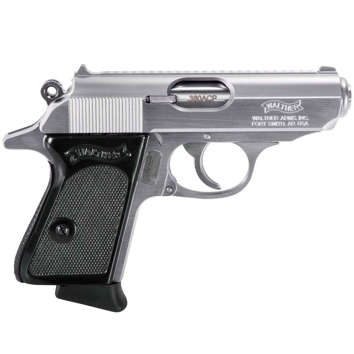 walther-ppk-stainlessblack-380-auto-acp-33in-pistol-61-rounds-1627033-1.jpg Walther PPK Stainless/Black 380 Auto (ACP) 3.3in Pistol – 6+1 Rounds - Image 1